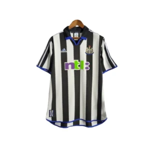 Camisa Newcastle Retrô 2000/01 - Adidas Masculina - Branca com listras pretas e detalhes em azul