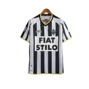 Camisa Retrô Atlético Mineiro I 2003 - Umbro Masculina - Branca e preta com detalhes em amarelo e com patrocínio