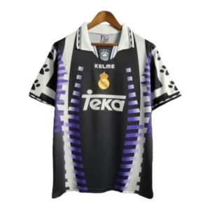 Camisa Retrô Real Madrid II 97/98 - Masculina Kelme - Branca com detalhes em preto e roxo
