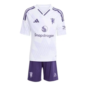 Kit Infantil Manchester United II 25/26 - Adidas - Branco e roxo