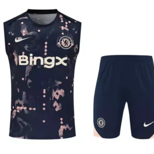 Kit Treino adulto - Camisa e Shorts - Chelsea Nike 24/25 - Azul com detalhes em salmão