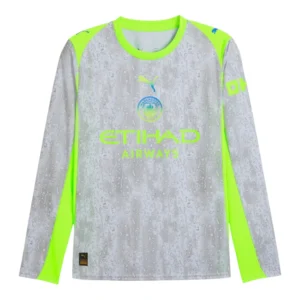 Camisa Manchester City III 25/26 manga longa - Torcedor Puma Masculina - Cinza e verde neon
