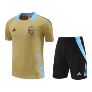 Kit Treino adulto - Camisa e Shorts - Seleção Argentina Adidas 24/25 - Bege e preto com detalhes em azul