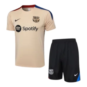 Kit Treino adulto - Camisa e Shorts - Barcelona Nike 24/25 - Bege e preto com detalhes em azul e vermelho