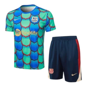 Kit Treino adulto - Camisa e Shorts - Barcelona Nike Edição especial 24/25 - Verde e azul com detalhes em vermelho