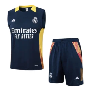 Kit Treino adulto - Camisa e Shorts - Real Madrid Adidas 24/25 - Azul com detalhes em laranja e amarelo