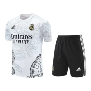Kit Treino adulto - Camisa e Shorts - Real Madrid Ano do Dragão Adidas 24/25 - Branco e preto com detalhes em cinza