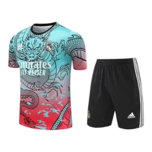 Kit Treino adulto - Camisa e Shorts - Real Madrid Ano do Dragão Adidas 24/25 - Verde e vermelho com detalhes em preto