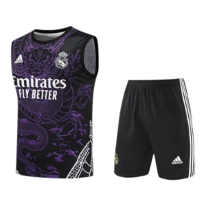 Kit Treino adulto - Camisa e Shorts - Real Madrid Ano do Dragão Adidas 24/25 - Branco com detalhes em roxo e branco