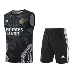 Kit Treino adulto - Camisa e Shorts - Real Madrid Ano do Dragão Adidas 24/25 - Preto com detalhes em cinza e branco