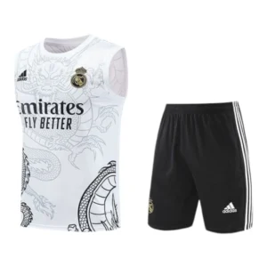 Kit Treino adulto - Camisa e Shorts - Real Madrid Ano do Dragão Adidas 24/25 - Branco e preto com detalhes em cinza
