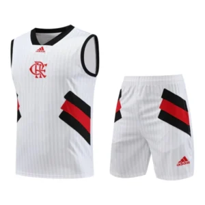 Kit Treino adulto - Camisa e Shorts - Flamengo Adidas 23/24 - Branco com detalhes em vermelho e preto