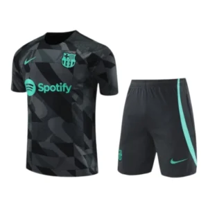 Kit Treino adulto - Camisa e Shorts - Barcelona Nike 23/24 - Cinza com detalhes em verde