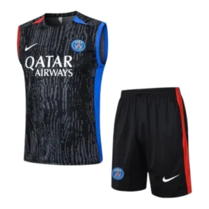 Kit Treino adulto - Camisa e Shorts - Paris Saint-Germain Nike 23/24 - Preto com detalhes em azul e vermelho