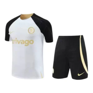 Kit Treino adulto - Camisa e Shorts - Chelsea Nike 23/24 - Branco e preto com detalhes em amarelo