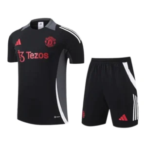 Kit Treino adulto - Camisa e Shorts - Manchester United Adidas 24/25 - Preto com detalhes em cinza e branco