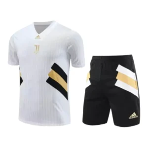 Kit Treino adulto - Camisa e Shorts - Juventus Adidas 23/24 - Branco e preto com detalhes em dourado
