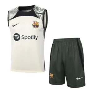 Kit Treino adulto - Camisa e Shorts - Barcelona Adidas 23/24 - Bege e verde