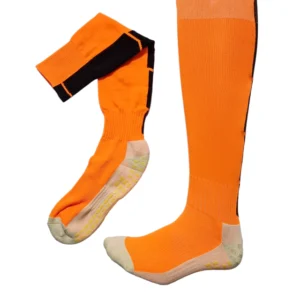 Meias Futebol Antiderrapante Cano Alto - Laranja com detalhes pretos