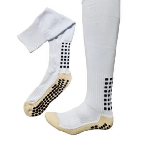 Meias Futebol Antiderrapante Cano Alto - Branca com bolinhas pretas