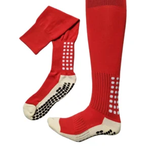 Meias Futebol Antiderrapante Cano Alto - Vermelha com detalhes preto e branco