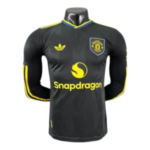 Camisa Manchester United III 25/26 manga longa - Jogador Adidas Masculina - Preta e azul com detalhes em amarelo