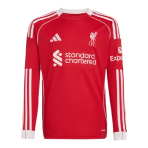 Camisa Liverpool I 25/26 manga longa - Torcedor Adidas Masculina - Vermelha com detalhes em branco