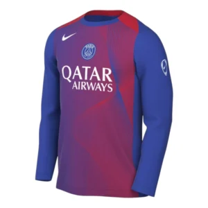 Camisa Paris Saint-German Pré-jogo 25/26 manga longa - Torcedor Nike Masculina - Azul e vermelha