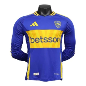 Camisa Boca Juniors I manga longa 24/25 - Jogador Adidas Masculina - Azul com detalhes em amarelo