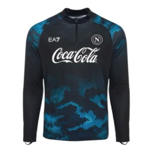 Camisa Napoli Treino 24/25 manga longa - Torcedor EA7 Masculina - Preta com detalhes em azul e Com Patrocínio