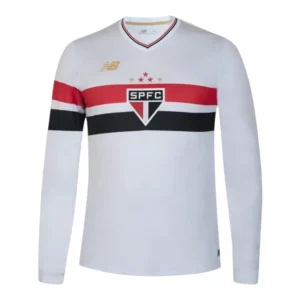 Camisa São Paulo I 25/26 manga longa - Torcedor New Balance Masculina - Branca com detalhes em vermelho e preto