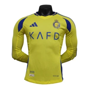 Camisa Al-Nassr I 24/25 manga longa - Jogador Adidas Masculina - Amarela com detalhes em azul