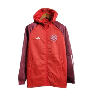 Jaqueta Corta-Vento Manchester United 23/24 - Masculina Adidas - Vermelha com detalhes em vinho