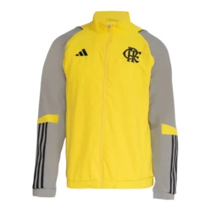 Jaqueta Corta-Vento Flamengo 24/25 - Masculina Adidas - Amarela e cinza com detalhes em preto