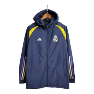 Jaqueta Corta-Vento Real Madrid 23/24 - Masculina Adidas - Azul com detalhes em amarelo