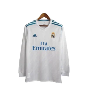 Camisa Retrô Real Madrid I 2017/2018 manga longa - Adidas Masculina - Branca com detalhes em azul