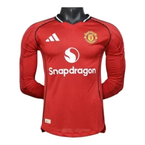 Camisa Manchester United I 25/26 manga longa - Jogador Adidas Masculina - Vermelha com detalhes em preto