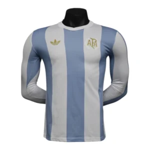 Camisa Seleção Argentina Edição Comemorativa 25/26 manga longa - Jogador Adidas Masculina - Branca com listras em azul