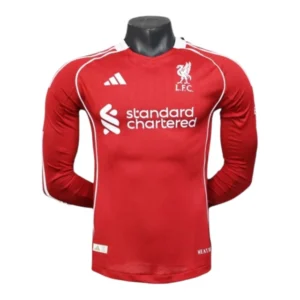 Camisa Liverpool I 25/26 manga longa - Jogador Adidas Masculina - Vermelha com detalhes em branco