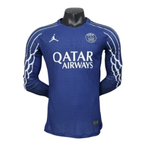 Camisa Paris Saint-Germain Treino 25/26 manga longa - Jogador Jordan Masculina - Azul com detalhes em branco
