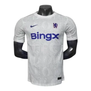 Camisa Chelsea Pré-jogo 25/26 - Jogador Nike Masculina - Branca com detalhes em cinza
