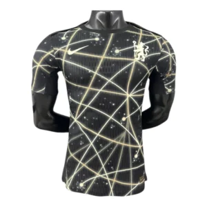 Camisa Chelsea Pré-jogo 25/26 - Jogador Nike Masculina - Preta com detalhes em amarelo