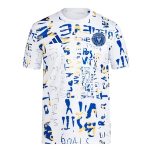 Camisa Inter Miami Edição especial Pré-jogo 24/25 - Torcedor Adidas Masculina - Branca com detalhes azul e amarelo