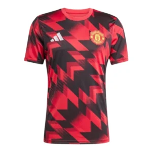 Camisa Manchester United Pré-jogo 25/26 - Torcedor Adidas Masculina - Preta com detalhes em vermelho