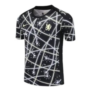 Camisa Chelsea Pré-jogo 25/26 - Torcedor Nike Masculina - Preta com detalhes em amarelo