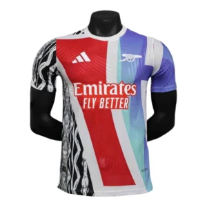 Camisa Arsenal Pré-jogo 24/25 - Jogador Adidas Masculina - Branca com detalhes em preto e azul e vermelho