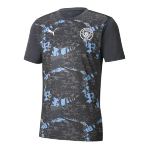 Camisa Manchester City Pré-jogo 25/26 - Torcedor Puma Masculina - Cinza com detalhes em azul
