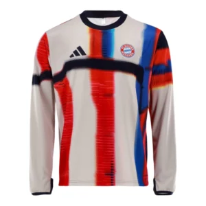 Camisa Bayern de Munique Pré-jogo 25/26 manga longa - Torcedor Adidas Masculina - Branca com detalhes em vermelho e azul