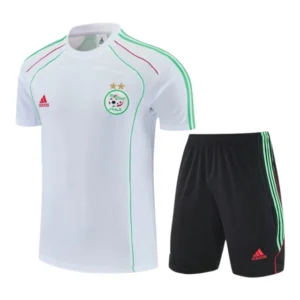 Kit Treino adulto - Camisa e Shorts - Seleção Argélia Adidas 26/27 - Branco e preto com detalhes em verde