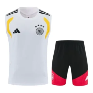 Kit Treino adulto - Camisa e Shorts - Seleção Alemanha Adidas 26/27 - Branco e preto com detalhes em amarelo e vermelho